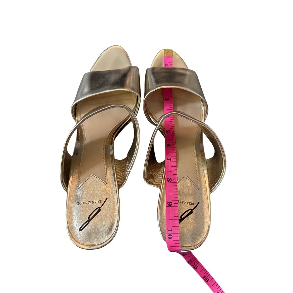 Brian Atwood B-Pippa Gold Metallic Leather Slide Stiletto Sandals Heels 9.5M